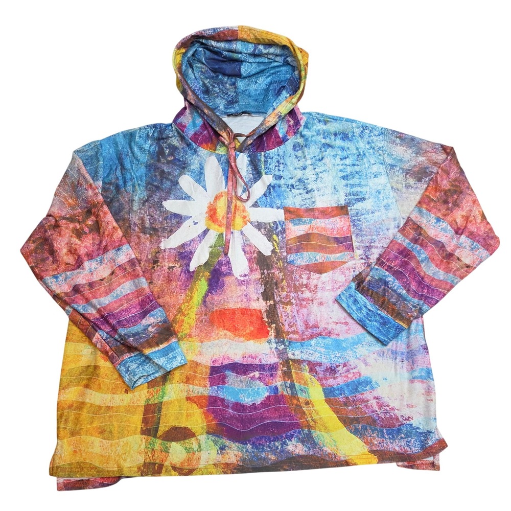 Lily by Firmiana Womens 2XL Multicolor Abstract Daisy Graphic Hoodie Light Top